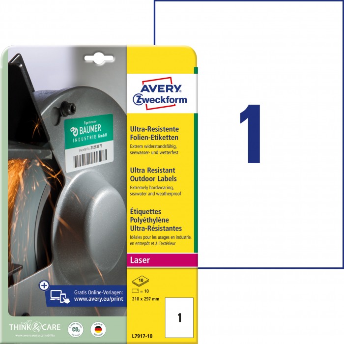 Etykiety foliowe 210 × 297 mm Avery L7917-10